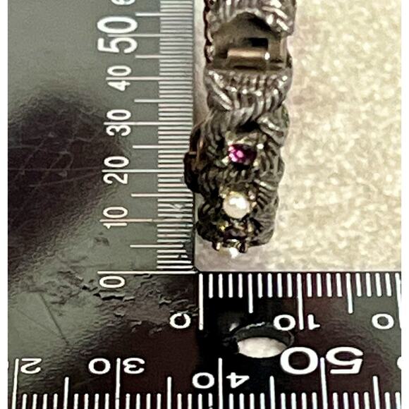 VTG Victorian Revival Hinged Bangle Amethyst Seed Pearls Safety Chain - Picture 15 of 16